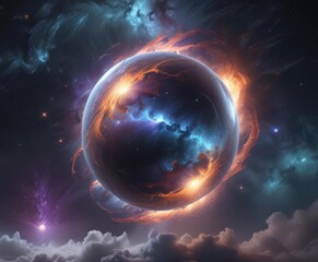 Wall Mural - ethereal orb radiates cosmic energy amidst swirling nebulae , cosmic, astrophotography, cosmic dust
