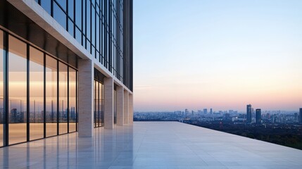 Poster - Futuristic urban plaza overlooking city at sunset