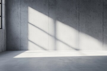 Fototapete - Empty concrete room with window light casting dramatic shadows