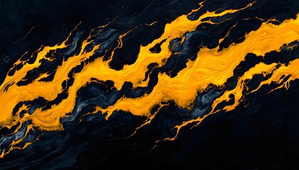 Poster - Abstract painting with flowing gold and dark streaks.