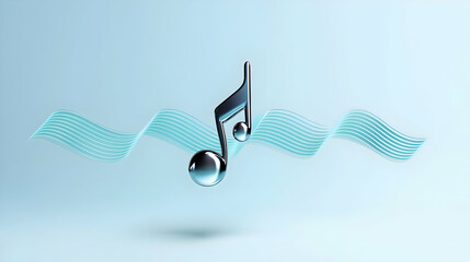 Poster - Floating Music Note With Light Blue Wave Background