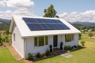 Aufkleber - Modern countryside home embracing solar panel technology for green living