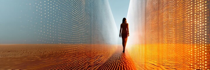 Fototapete - Emerging AI Horizons Digital Transformation Journey of Innovative Tech Professional Navigating Immersive Data Landscape with Cutting-Edge Cybersecurity Visualization