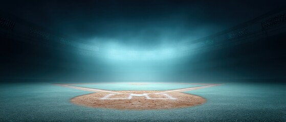 Aufkleber - Nocturnal Baseball Field Illumination Dramatic Stadium Lighting Reveals Ethereal Diamond Landscape - Cinematic Sports Media Visualization
