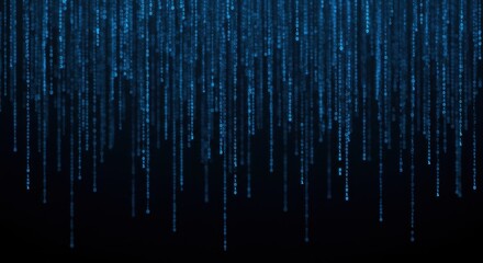 Binary Code Rain Blue on Black Background