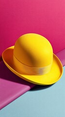 Leinwandbilder - Vibrant Pop Art Bowler Hat Bold Color-Block Fashion Accessory for Creative Professionals, Digital Branding and Nostalgic Retro Style Iconography