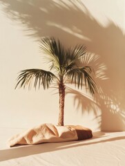Leinwandbilder - Minimalist Eco-Design Tropical Palm Shadow Play in Warm Neutral Tones - Sustainable Climate Visualization for Environmental Branding and Creative Wellness Campaigns