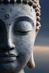Poster - Zen Horizon Mindful Meditation Buddha Sculpture in Soft Sunset Tones - Wellness Tech and Spiritual Digital Minimalism for Mental Health Optimization