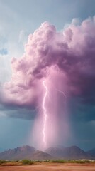 Poster - Ethereal Climate Dynamics Pastel Lightning Illuminating Dramatic Mountain Landscape - Immersive Environmental for Digital Storytelling and Atmospheric Science