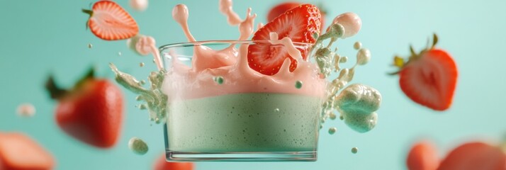Aufkleber - Fluid Culinary Art Matcha Strawberry Fusion - Sensory Wellness Beverage Design Exploring Color, Texture, and Gourmet Trend Innovation for Modern Foodies