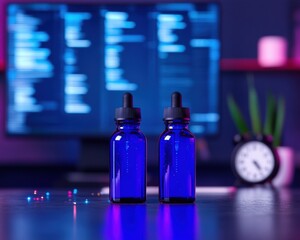 Aufkleber - Digital Wellness Revolution Sleek Blue Light Defense Serum for Tech-Savvy Professionals - Innovative Eye Care Solution in Vibrant Urban Workspace