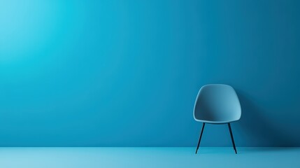 Poster - Minimalist interior rendering with pastel blue chair against monochromatic wall
