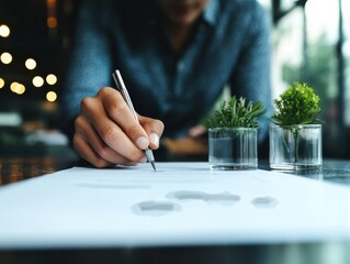 Aufkleber - Minimalist Workspace Innovation Eco-Conscious Professional Drafting with Biophilic Design Elements - Mindful Productivity and Modern Creative Process
