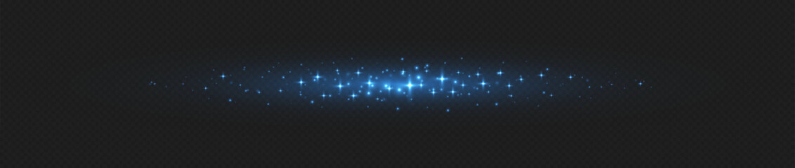 Wall Mural - blue glowing line with stars and sparkles. flash effect with shiny magic star glitter. neon beam wit