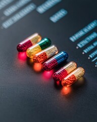 Leinwandbilder - Neuroenhancement Frontier Precision Multicolor Nootropic Capsules Illuminating Cognitive Performance Optimization for Biohackers and Digital Wellness Pioneers