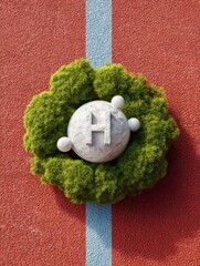 Poster - Eco-Innovative H2 Future Minimalist Hydrogen Technology Sphere Nestled in Verdant Green Moss, Symbolizing Clean Energy Transformation
