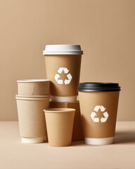 Poster - eco-conscious coffee culture sustainable kraft paper cups showcasing zero waste design for modern ur