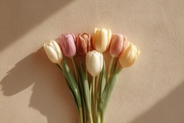 Aufkleber - Soft Pastel Tulip Flatlay Minimalist Spring Elegance for Sophisticated Gifting, Wellness Marketing and Seasonal Brand Storytelling