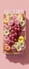 Aufkleber - Cottagecore Harvest Luxury Artisan Picnic Basket with Romantic Floral Fruit Composition - Aesthetic Wellness and Seasonal Garden-to-Table Experience