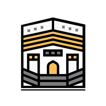 Minimal line art vector icon of the Kaaba in Mecca. Perfect for Islamic apps, Hajj designs, pilgrimage guides, and religious infographics. Simple black and white outline.