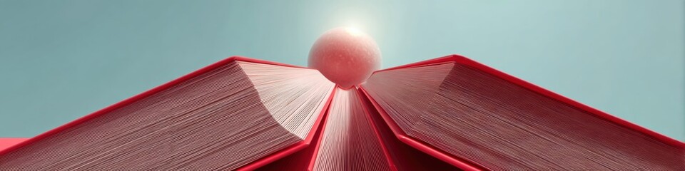Aufkleber - Minimalist Academic Illumination Surreal Red Book Landscape Revealing Knowledge Horizons - Innovative Learning Visualization for Digital Education Trends