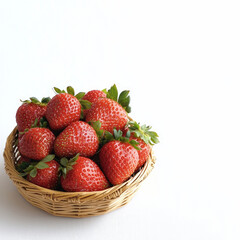 Poster - Fresh strawberry fruit red ripe sweet basket healthy isolated white background natural