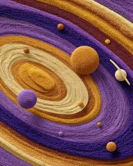 Poster - Cosmic Textile Visualization Ethereal Orbital Landscape in Vibrant Purple and Gold - Immersive Digital Art Exploring Universal Connectivity and Neural Network Inspiration