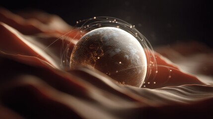 Fototapete - Global Digital Connectivity Reimagined Futuristic Blockchain Visualization of Earths Network Ecosystem in Cinematic Dark Matter Aesthetic