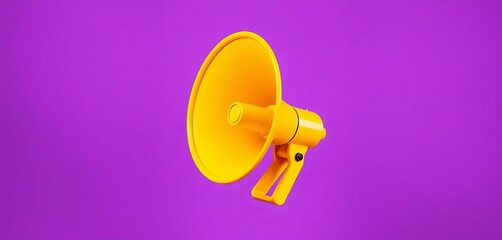 Wall Mural - Vibrant yellow megaphone against a rich purple backdrop, colorfull, shot