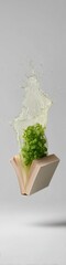 Poster - Minimalist Eco-Literary Art Second-Hand Book Transforming with Herbal Tea Splash - Sustainable Knowledge Visualization for Creative Storytelling