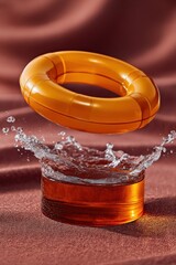 Leinwandbilder - Hydro-Dynamic Safety Visualization Minimalist Amber Rescue Lifering Splashing in Ultra-High Resolution Water Impact for Emergency Preparedness