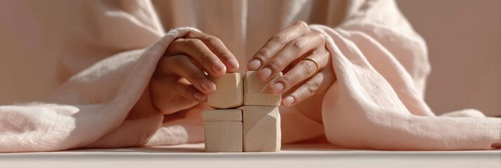 Poster - Mindful Conflict Resolution Soft-Toned Wooden Block Bridging Strategy for Professional Mediation Services in Minimalist Wellness Environment