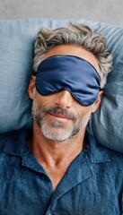 Aufkleber - Mindful Sleep Wellness Cinematic Portrait of Mid-Life Male Rest with Advanced Comfort Technology, Biometric Sleep Optimization for Modern Health Conscious Consumers