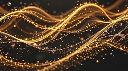 Poster - Dynamic golden wave patterns digital art abstract background dark environment close-up view visual harmony and flow