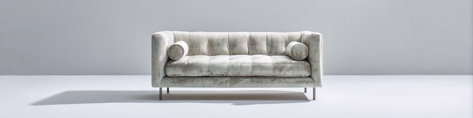 Poster - Minimalist Urban Sanctuary Slim Profile Tufted Sofa in Dove Gray - Contemporary Living Space Design for Modern Home Aesthetics and Workspace Flexibility