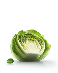 Poster - Iceberg lettuce head cut in half, fresh green leafy vegetable isolated on white background, healthy food concept