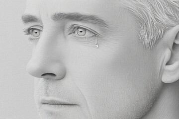 Poster - Hyper-realistic close-up of a person face with a tear rolling down and intense emotional tension