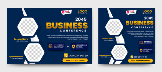 Poster - business conference live webinar banner invitation and social media post template. business webinar 