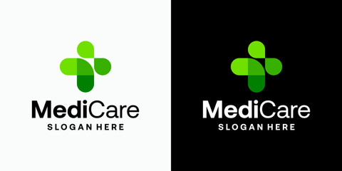 Poster - Medical cross vector logo design of person shape with modern, simple, clean and abstract style. Icon for business, health care and personal branding.