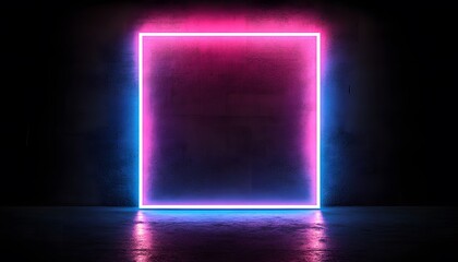 Poster - Neon rectangle frame against a dark concrete wall.
