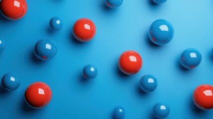 Poster - Playful Arrangement of Glossy Spheres on a Vibrant Blue Surface Background
