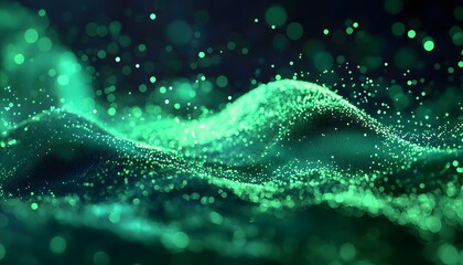 Poster - Abstract digital artwork of teal and emerald particles forming flowing patterns.