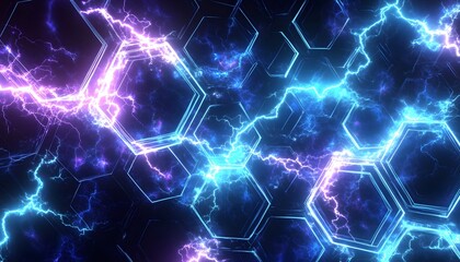 Poster - Abstract hexagonal pattern illuminated with vibrant electric energy.