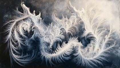 Poster - Intricate frost patterns on a dark surface.