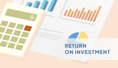 Poster - ROI vector illustration - banner header depicting financial income, investment profit and wealth strategy, ideal for presentations and digital marketing. Return on Investment vector illustration
