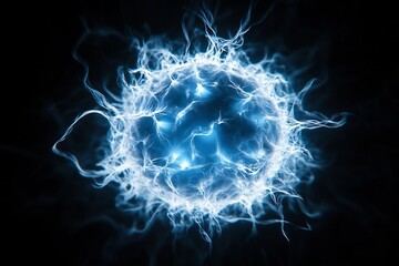 Poster - Abstract glowing marine microbe isolated black background circular light pattern representing natural bioluminescence effect
