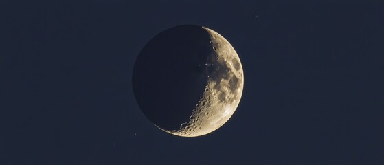 Wall Mural - waning crescent moon phase in dark night sky telescopic view detailed surface craters and texture ce