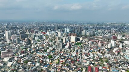 Leinwandbilder - 現代都市と鉄道の空撮風景