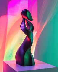 Poster - Abstract sculpture on display with vibrant colorful lighting art exhibit modern gallery presentation