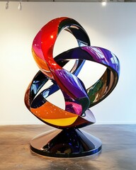 Poster - Abstract sculpture art installation in gallery setting showcasing colorful looping design and glossy finish modern art exhibit